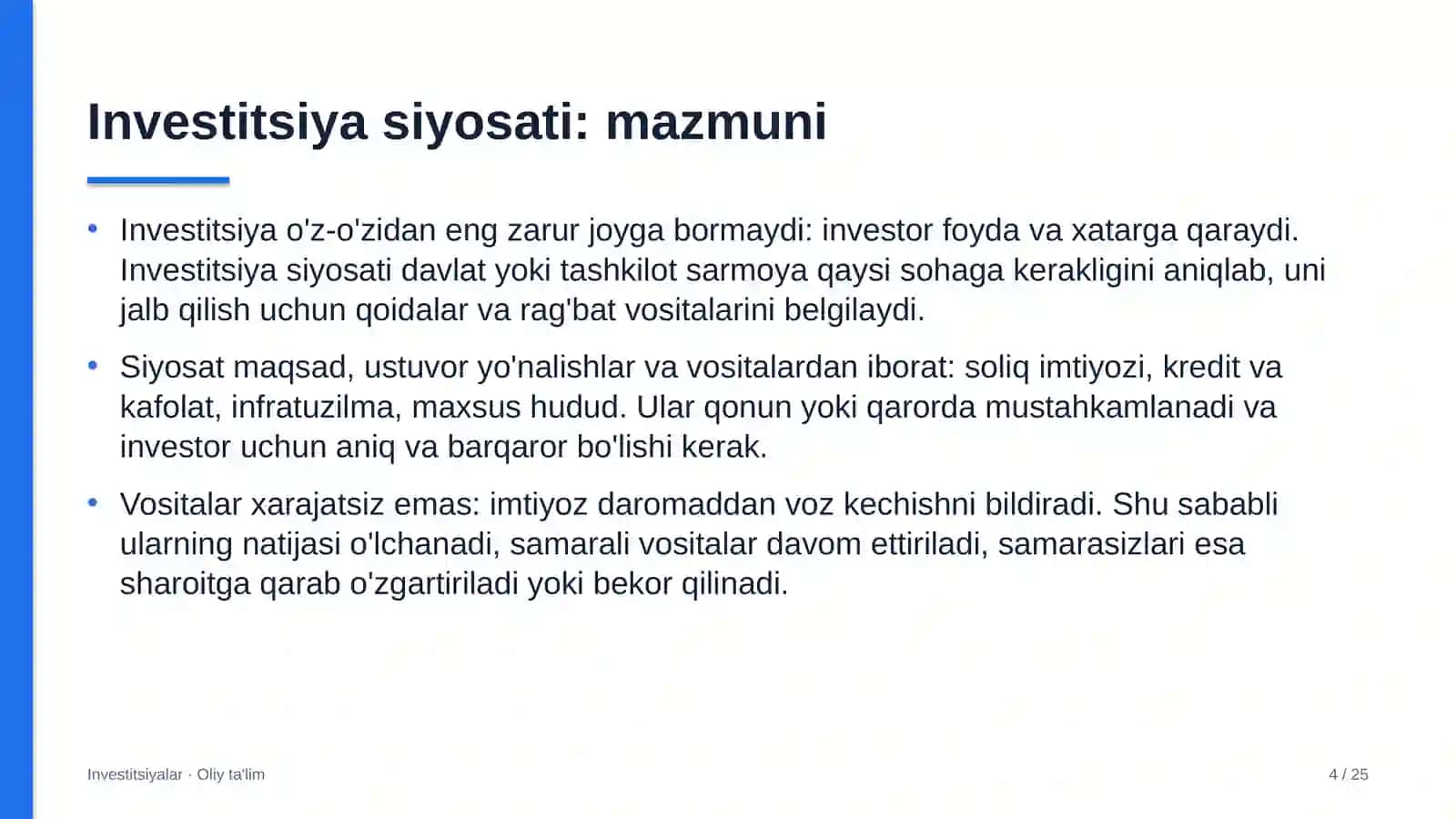 Kattalar ta'limida investitsiya siyosati 4