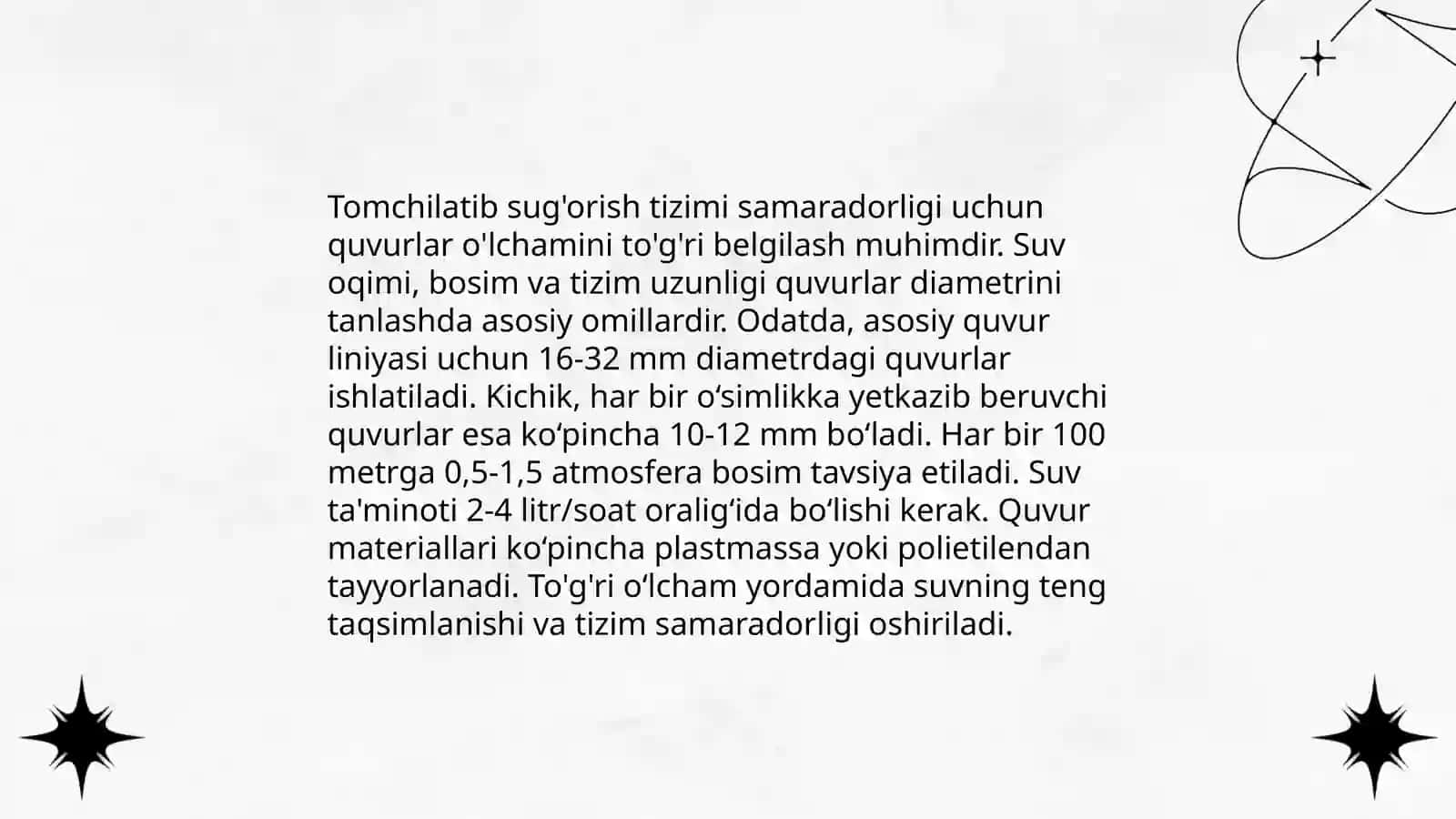Tomchilatib sug'orish texnikasi elementlarini hisoblash 4
