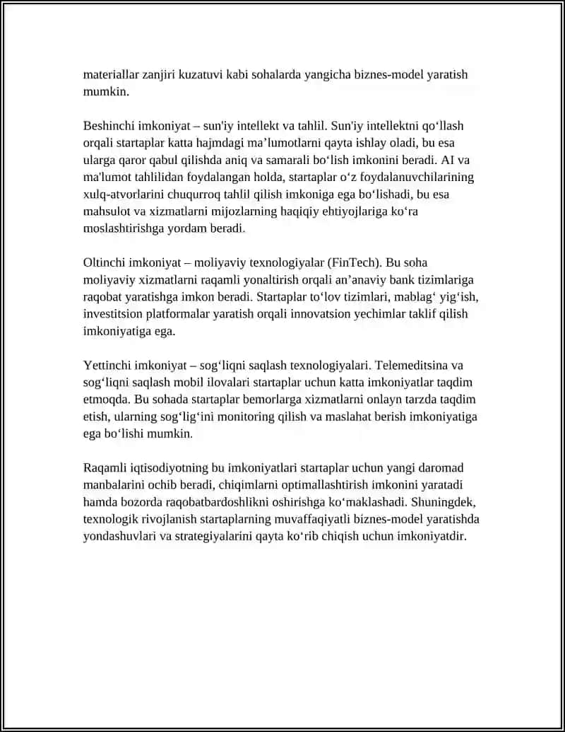 Raqamli iqtisodiyot sharoitida startaplar uchun biznes-model yaratish imkoniyatlari 4