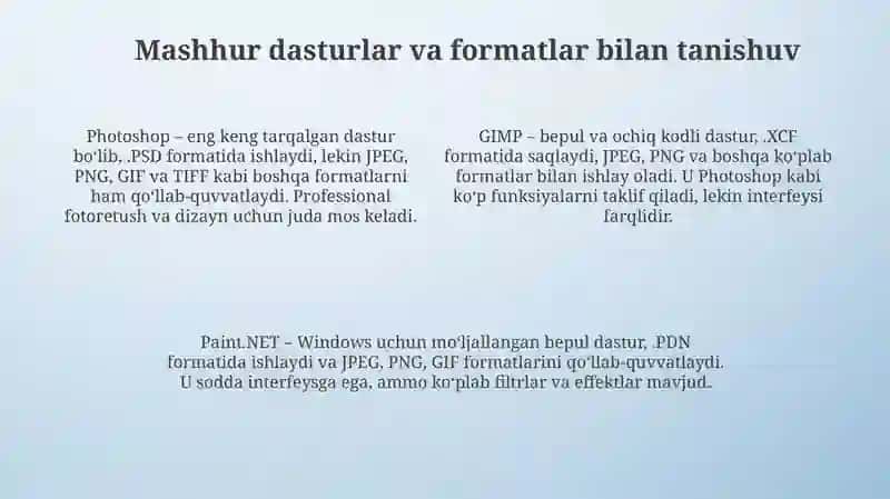 Rastrli grafik muharrirlar: Asosiy tushunchalar va imkoniyatlar 4