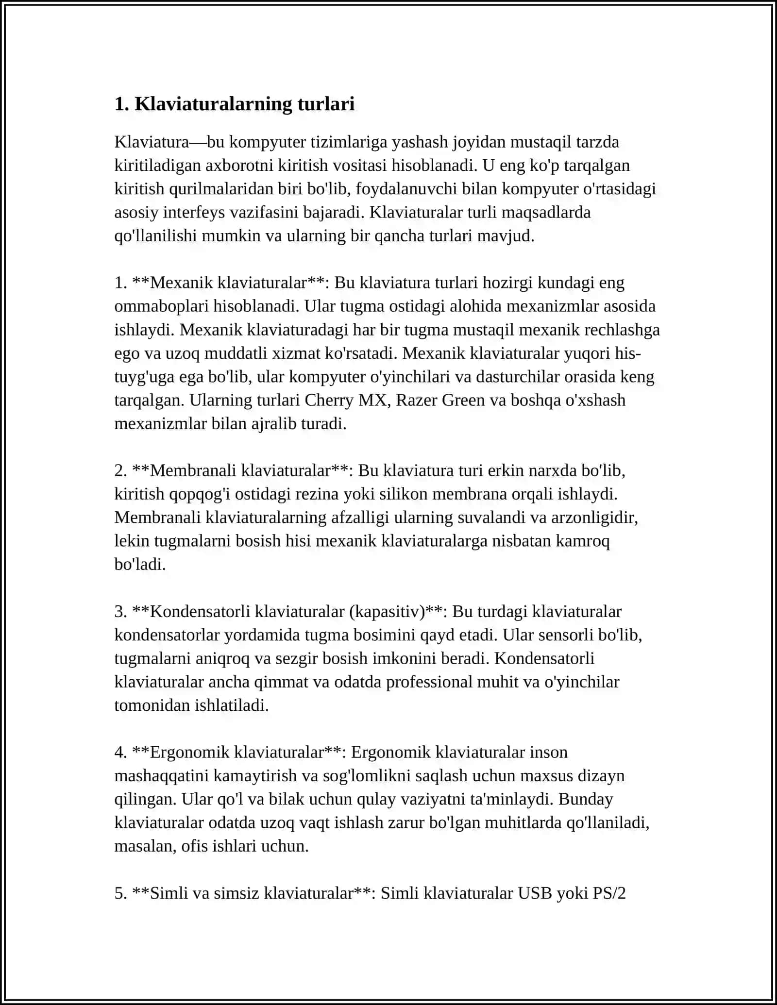 KLAVIATURA TURLARI, TUGMALARI VA QAYNOQ TUGMALAR 4