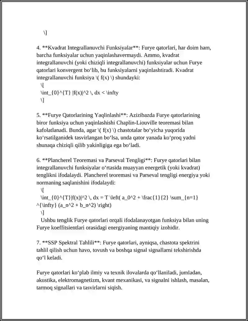 ISSIQLIK TARQATISH MASALALARIDA FURYE QATORLARINING QO‘LLANILISHI 4