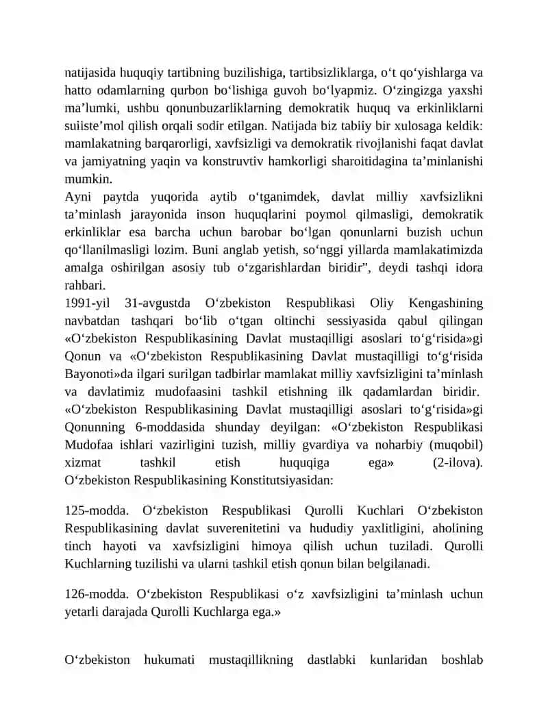 Milliy xavfsizlikni ta’minlash borasida amalga oshirilayotgan ishlarning mazmun-mohiyati 4