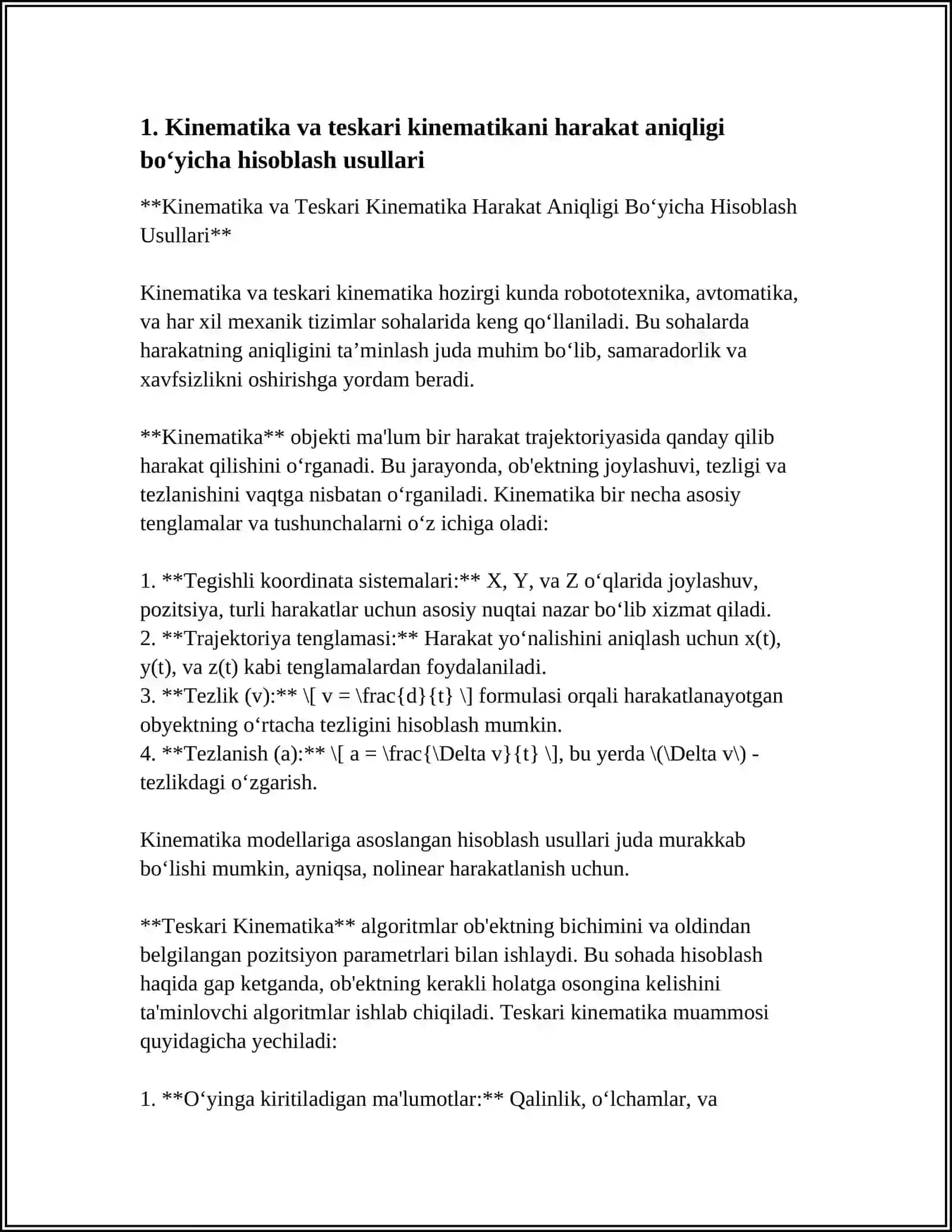 Kinematika va Teskari Kinematika Harakat Aniqligi Bo‘yicha Hisoblash Usullari 4