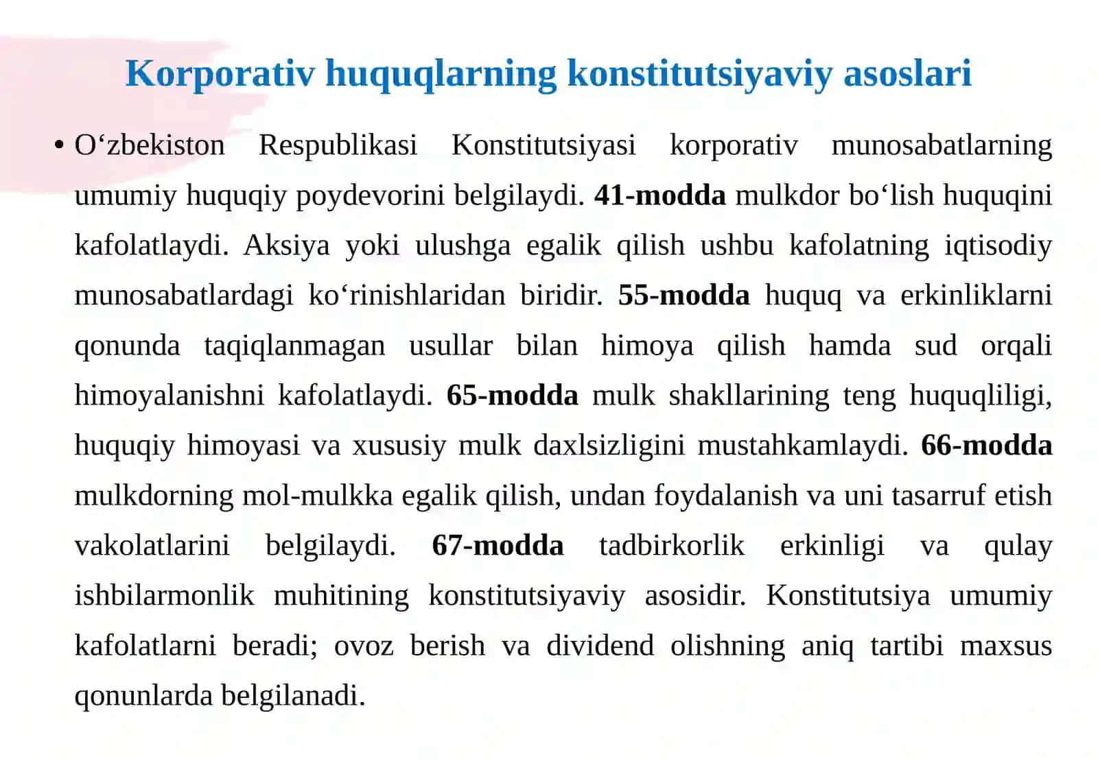 Ishtirokchi va aksiyadorlarning korporativ huquqlari ovoz berish, axborot olish, daromad olish va ozchilik ishtirokchilar manfaatlari.pptx 4