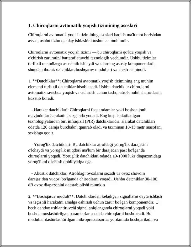 POIR POINT ORQALI ELEKTRONIKA VA SXEMALAR FANIDAN(CHIROQLARNI AVTOMATIK YOQISH TIZIMINI YARATISH)MAVZUSIGA MUSTAQIL ISH 4