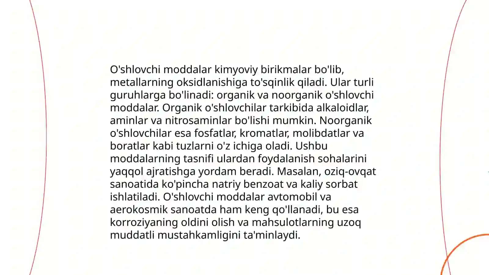 Oshlovchi moddalarning kimyoviy xossalari 4