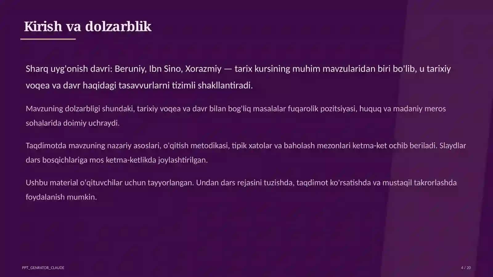 Sharq uyg'onish davri: Beruniy, Ibn Sino, Xorazmiy (7-sinf) 4