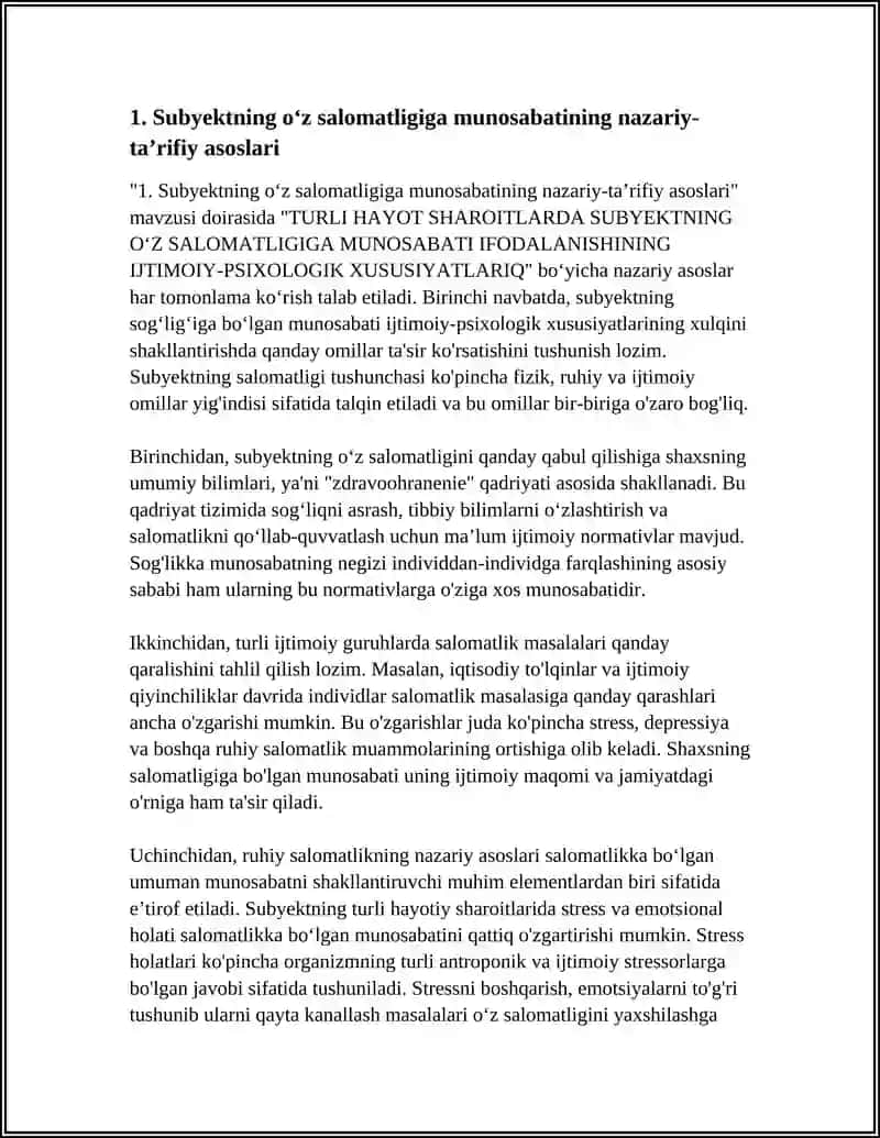 TURLI HAYOT SHAROITLARDA SUBYEKTNING OʻZ SALOMATLIGIGA MUNOSABATI IFODALANISHINING IJTIMOIY-PSIXOLOGIK XUSUSIYATLARIQ 4