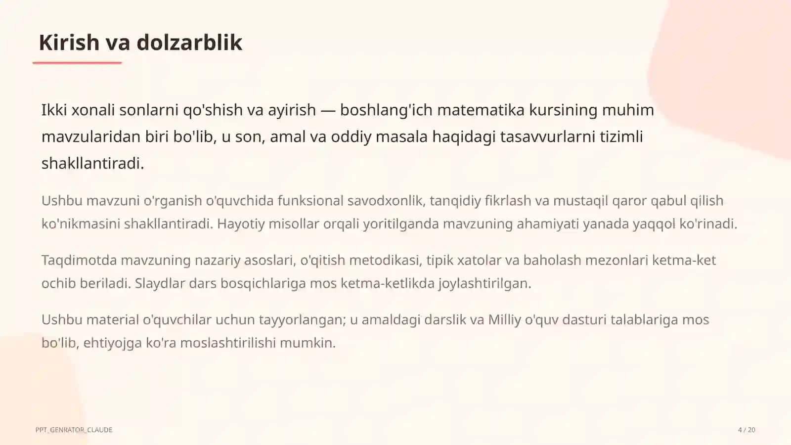 Ikki xonali sonlarni qo'shish va ayirish (2-sinf) 4