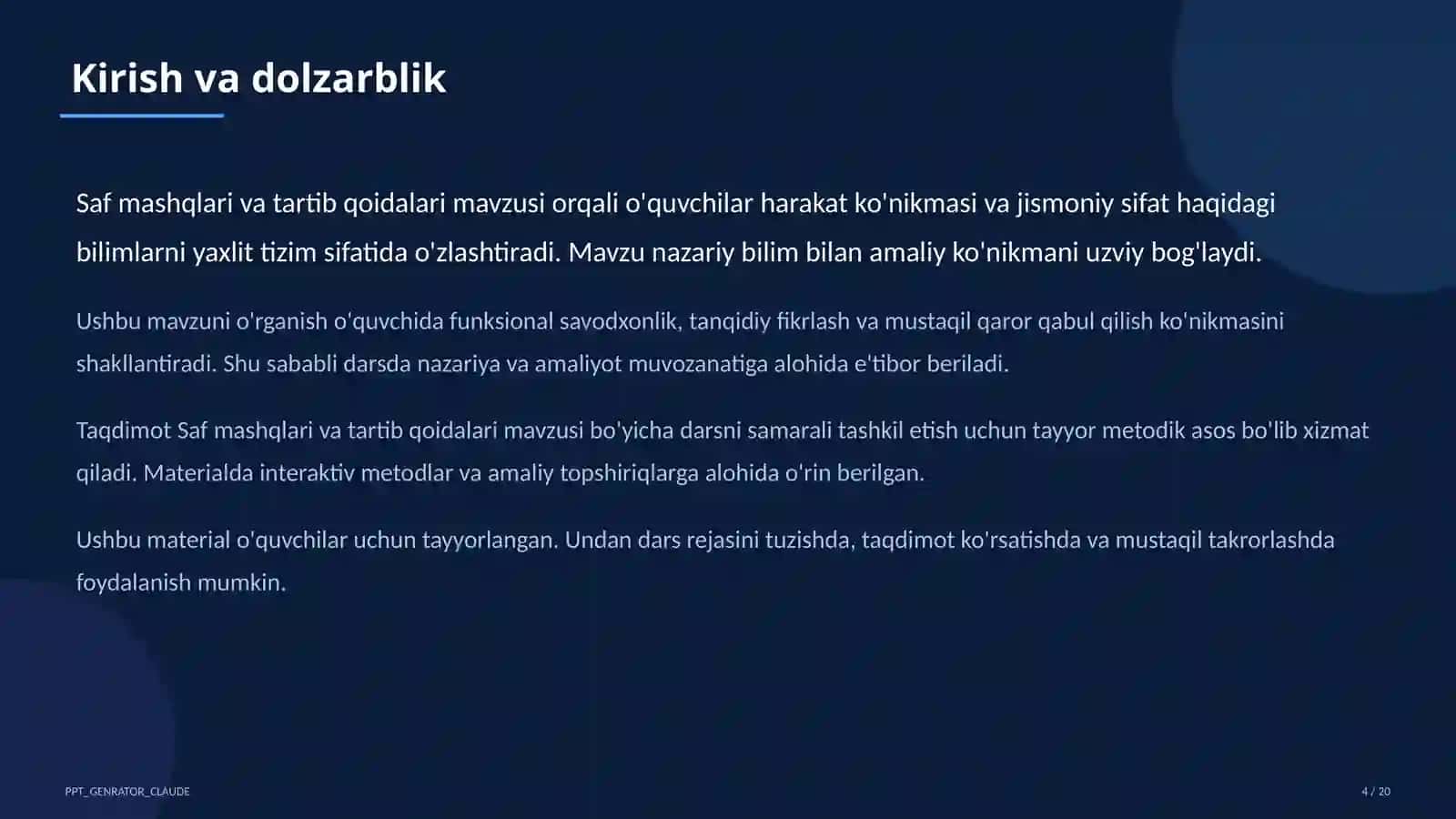 Saf mashqlari va tartib qoidalari (1-sinf) 4