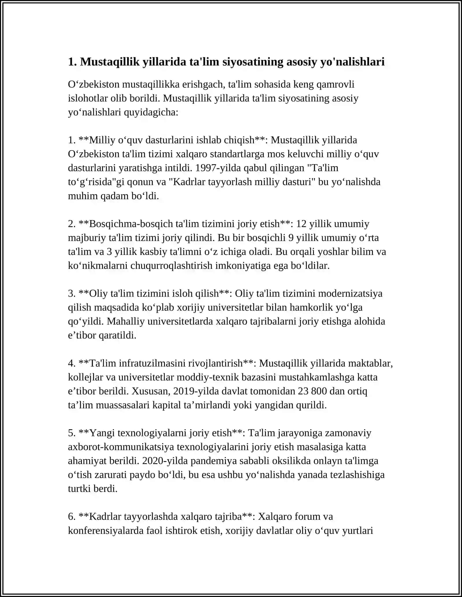 O'ZBEKISTON RESPUBLIKASI OLIY TA’LIM FAN VA INNOVATSIYA VAZIRLIGI 4