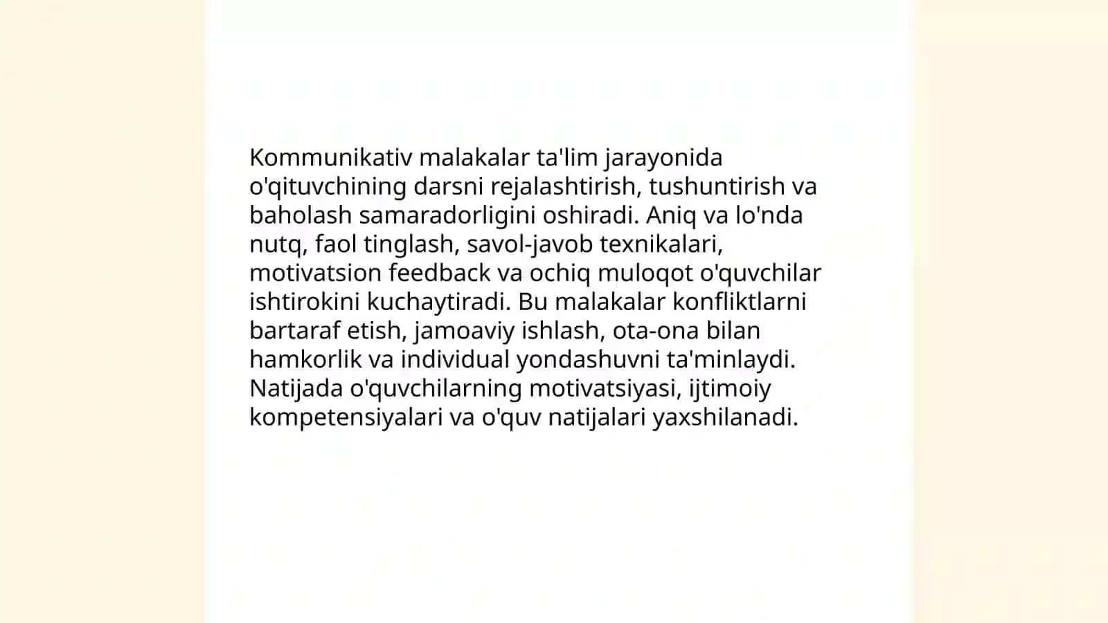 O'qituvchi faoliyatida pedagogik qobiliyat. Kommunikativ malakalar va ta'sir kòrsatish 4