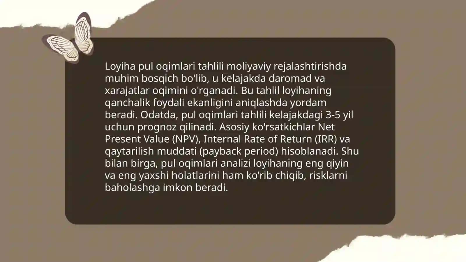 Investitsiya loyhalarini tahlil qilish. Iqtisodiy konsepsiya 4