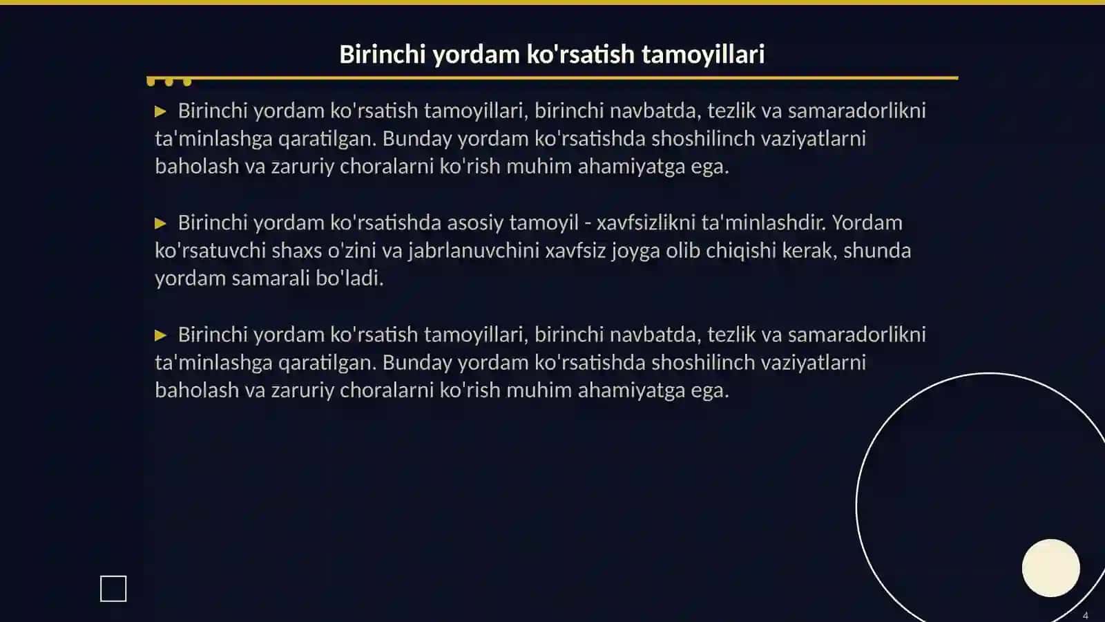 Favqulotda vaziyatlarda birinchi yordam korsatish qoidalari 4