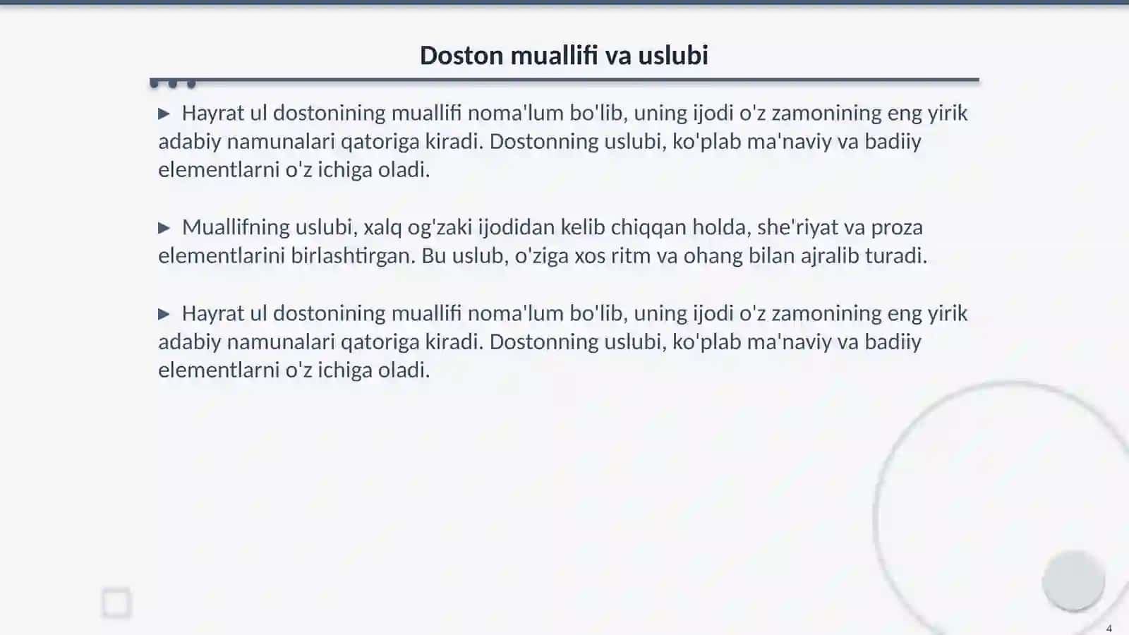 Hayrat ul dostonining boblari tahlili 4