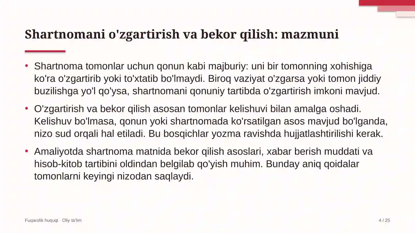 mis sanoatida shartnomalarni o'zgartirish va bekor qilish 4565 4