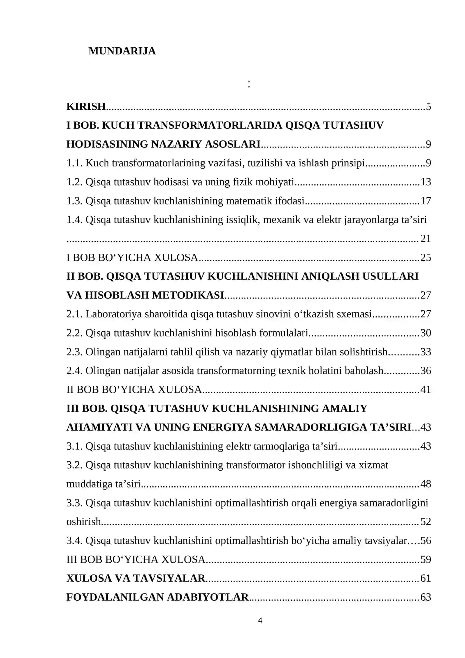Transformatorlarda qisqa tutashuv kuchlanishini aniqlash va uning amaliy ahamiyatini ilmiy asoslash 4