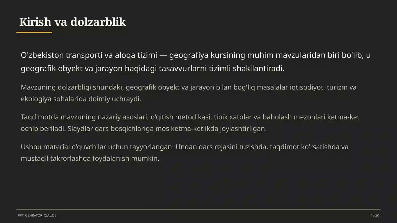 O'zbekiston transporti va aloqa tizimi (9-sinf) 4