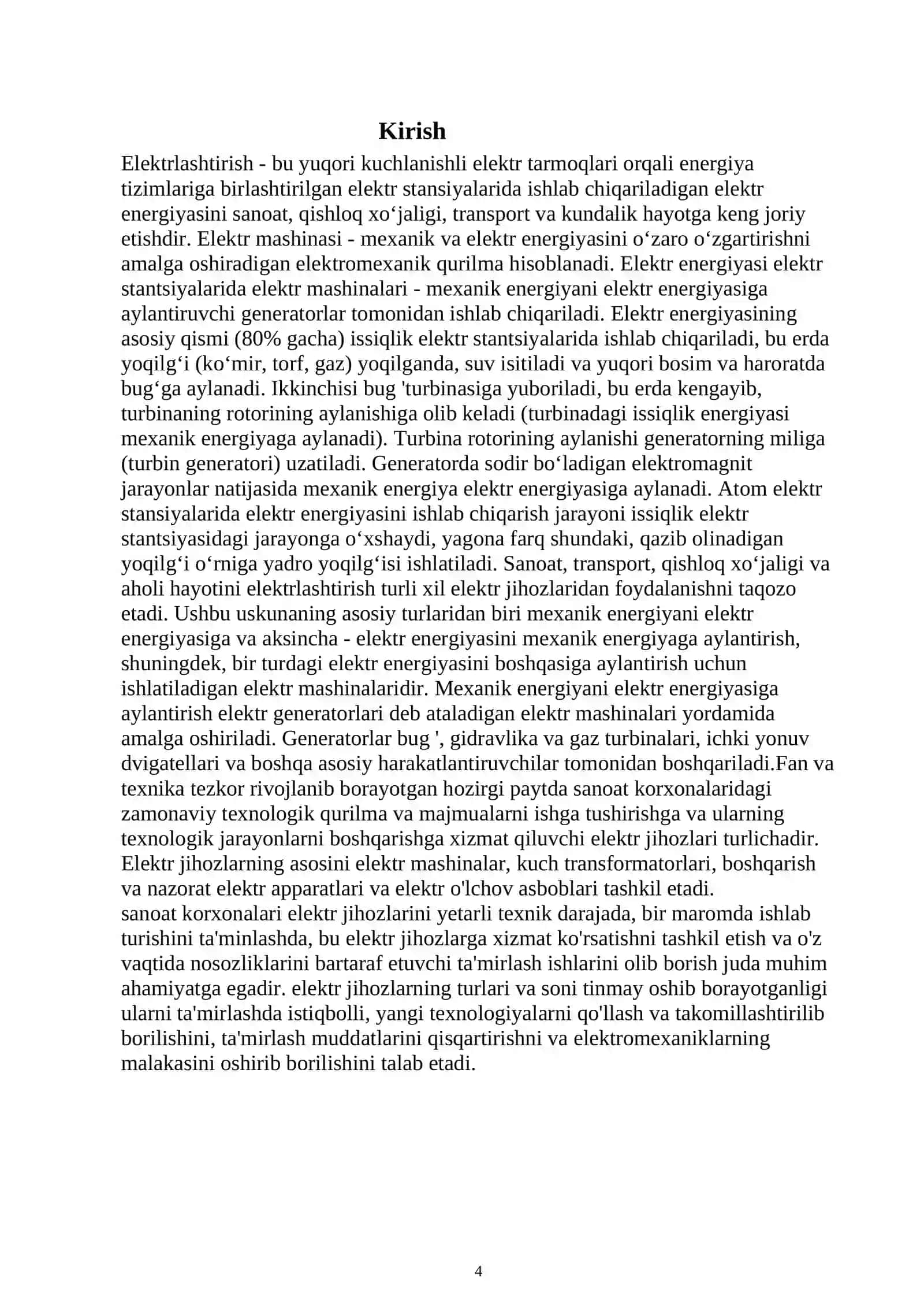 SANOAT KORXONALARINING ELEKTR JIHOZLARIGA XIZMAT KO’RSATISH VA SOZLASH  ISHLARI O‘QUV AMALIYOTI 4