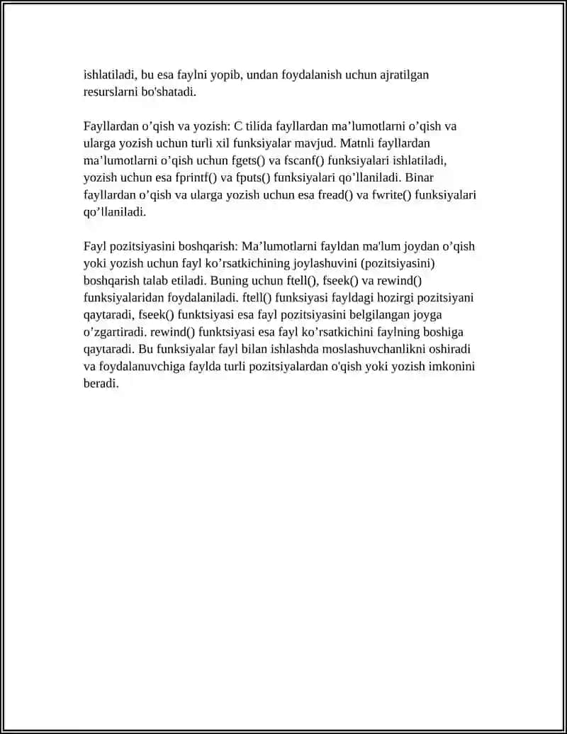 C TILIDA FAYLLAR BILAN ISHLASH FAYL TUSHUNCHASUI MATNLI VA BINAR FAYLLAR 4
