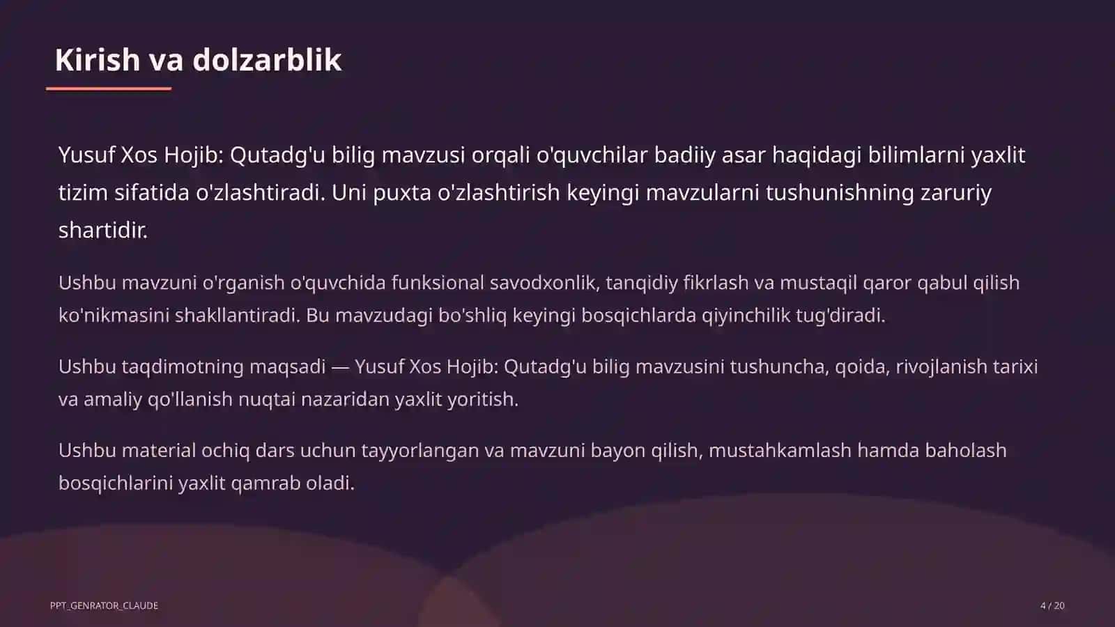 Yusuf Xos Hojib: Qutadg'u bilig (6-sinf) 4