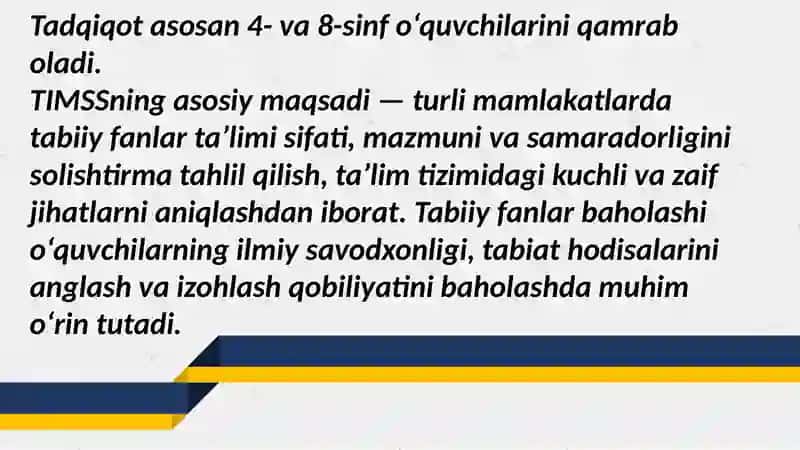 TIMSS tadqiqotining tabiiy fanlar baholash qamrovi doirasi mazmuni 4