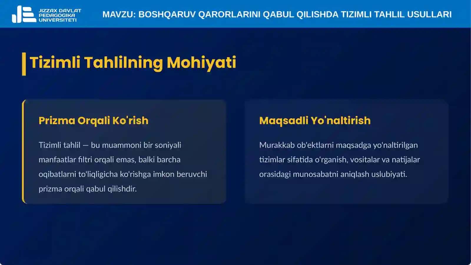 9-mavzu. Boshqaruv qarorlarini qabul qilishda tizimli tahlil usullari 4