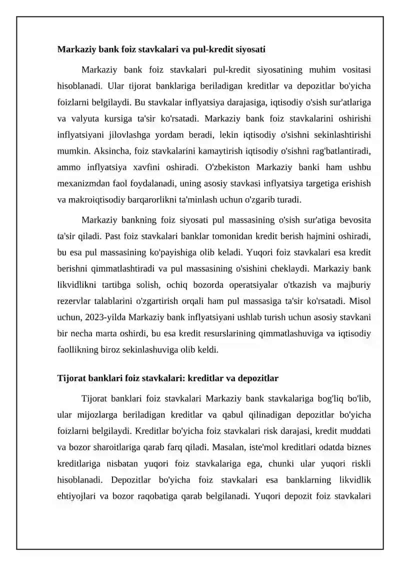 Kredit shakllari bo‘yicha foiz stavkalarining turkumlanishi 4