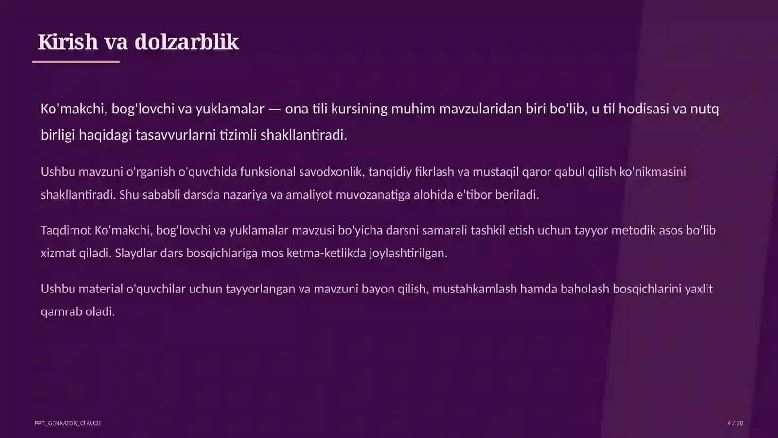 Ko'makchi, bog'lovchi va yuklamalar (7-sinf) 4