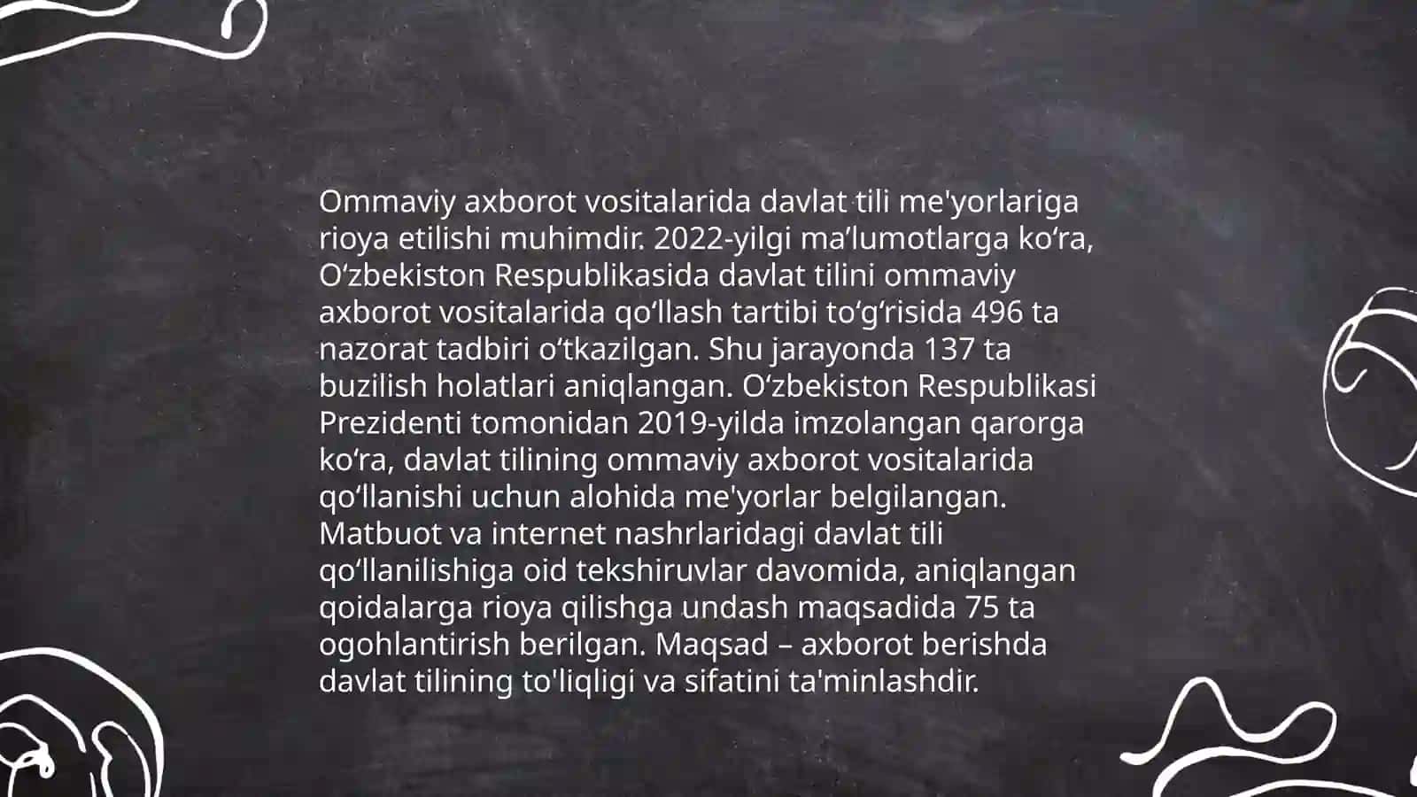 Davlat tilining omaviy axboratlar vositalaridagi òrni. Davlat tilining omma orasida qòllanilishi darajasi ish yurutuvchilar òrni 4