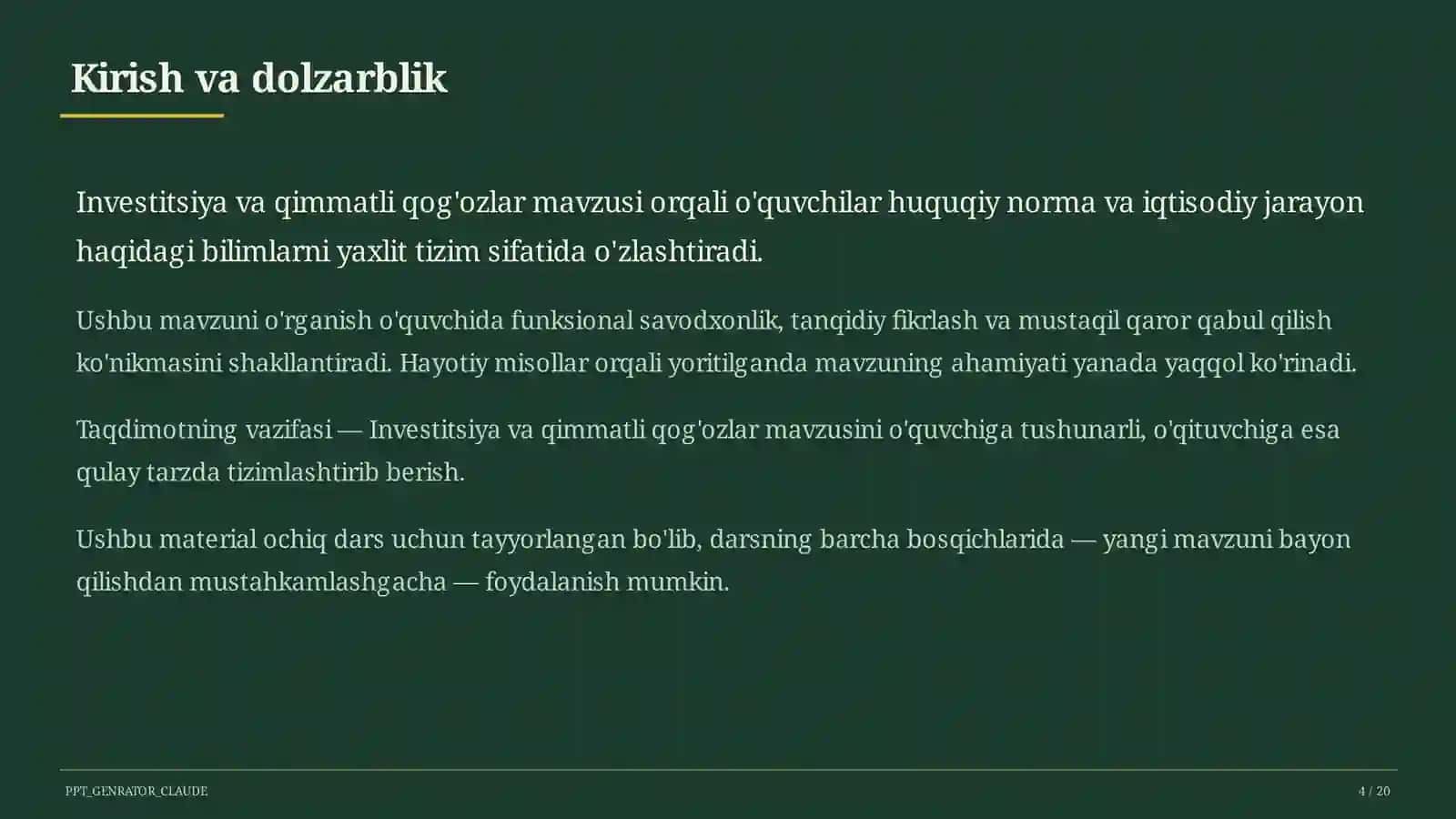 Investitsiya va qimmatli qog'ozlar (11-sinf) 4