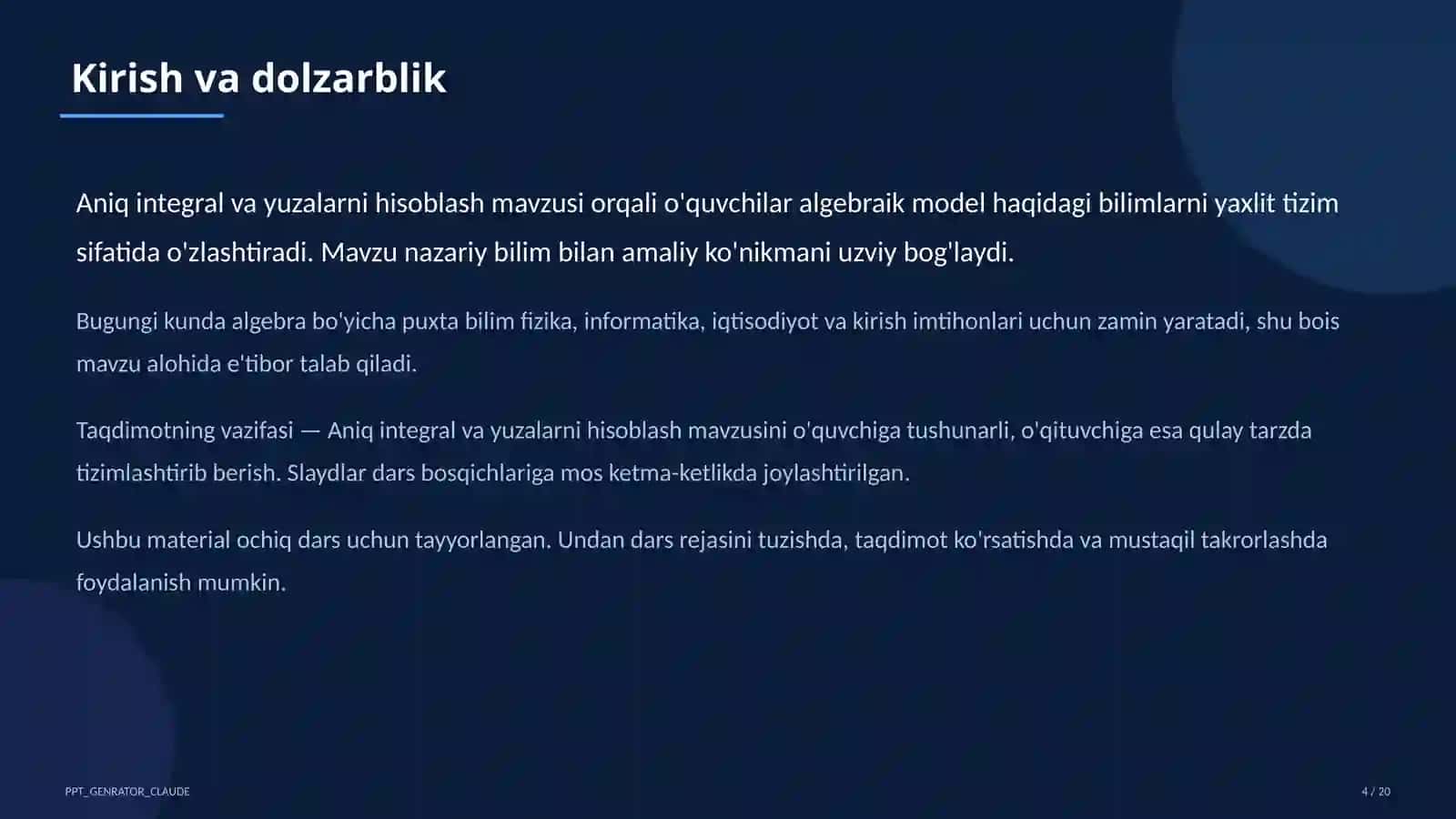 Aniq integral va yuzalarni hisoblash (11-sinf) 4