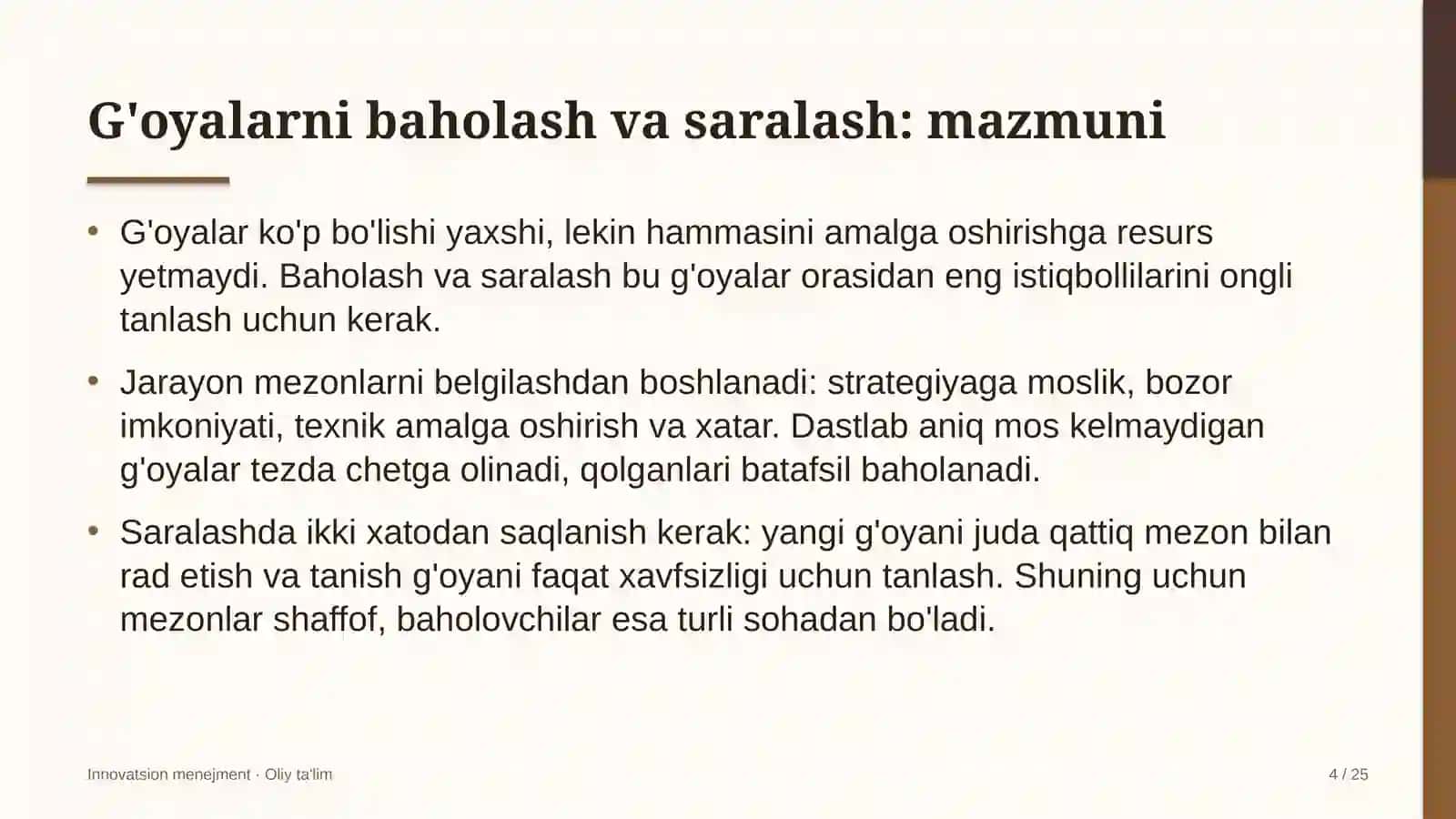 Uran sanoatida g'oyalarni baholash va saralash 4