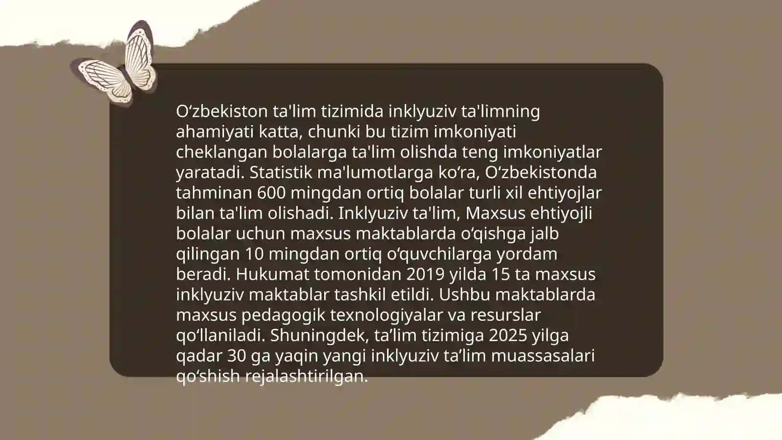 ÓZkebistonda Alohida talim ehtiyojlari bólgan bojalar uchun inklyuziv ta'lim chet wlda alohida ta'lim ehtiyoji bólgan bolalarga inklyuziv talim Abdurahmonov Shohsanam 4