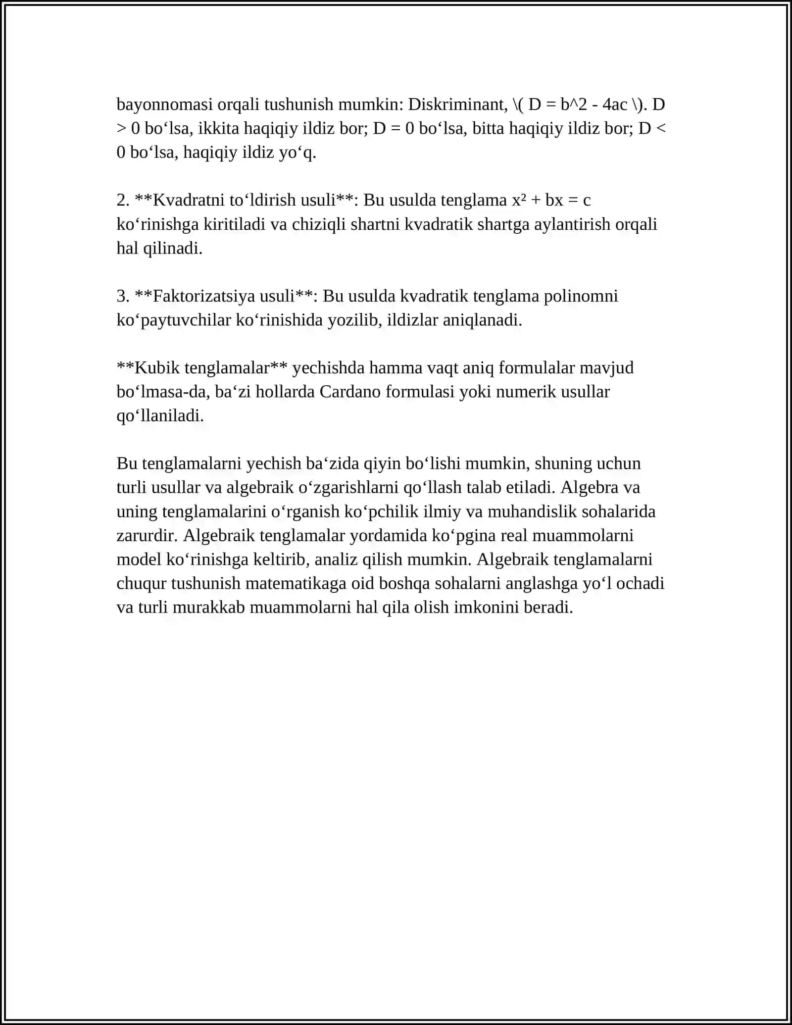 TENGLAMALARNI YECHISH 4