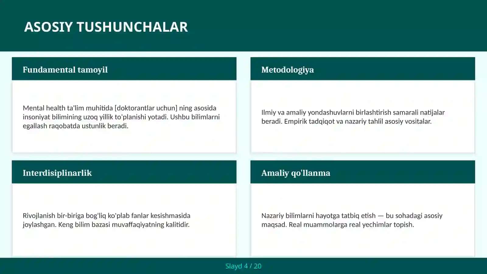 Mental health ta'lim muhitida [doktorantlar uchun] 4