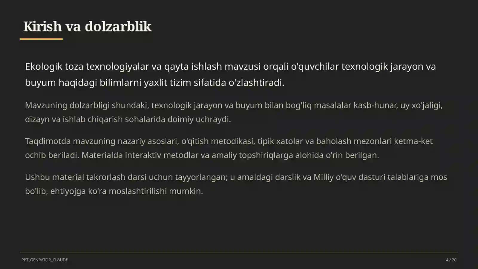 Ekologik toza texnologiyalar va qayta ishlash (11-sinf) 4