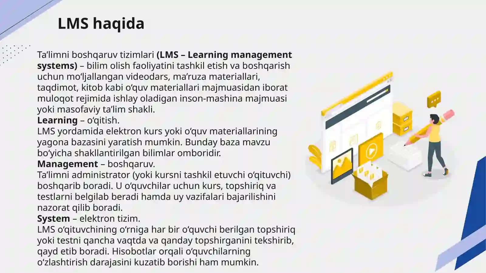 8-ma’ruza.Ta’limni boshqaruv tizimlari(LMS) yordamida o‘quv kurslari yaratish 4