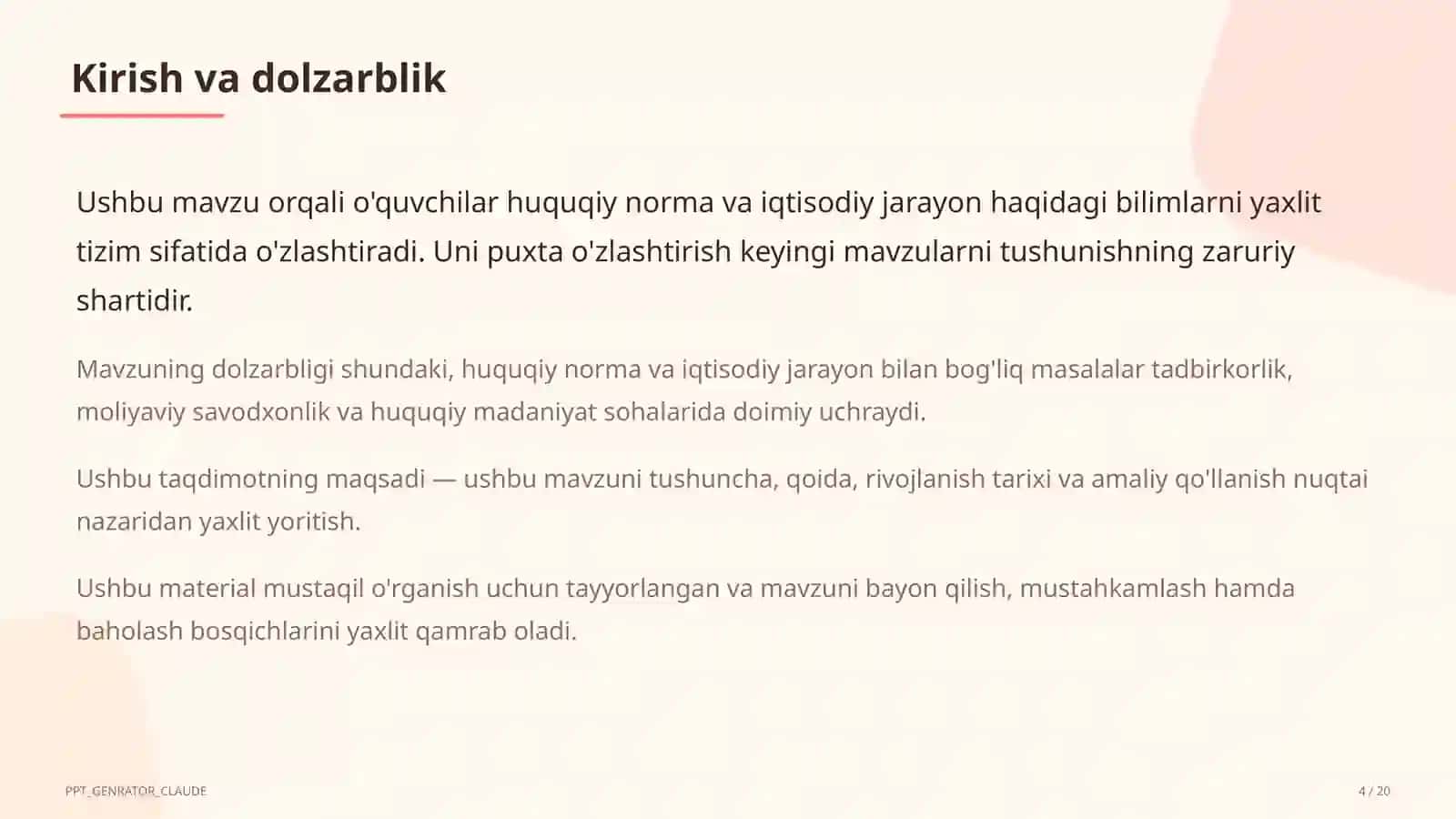 O'zbekiston Respublikasi Konstitutsiyasi: asosiy tamoyillar (9-sinf) 4