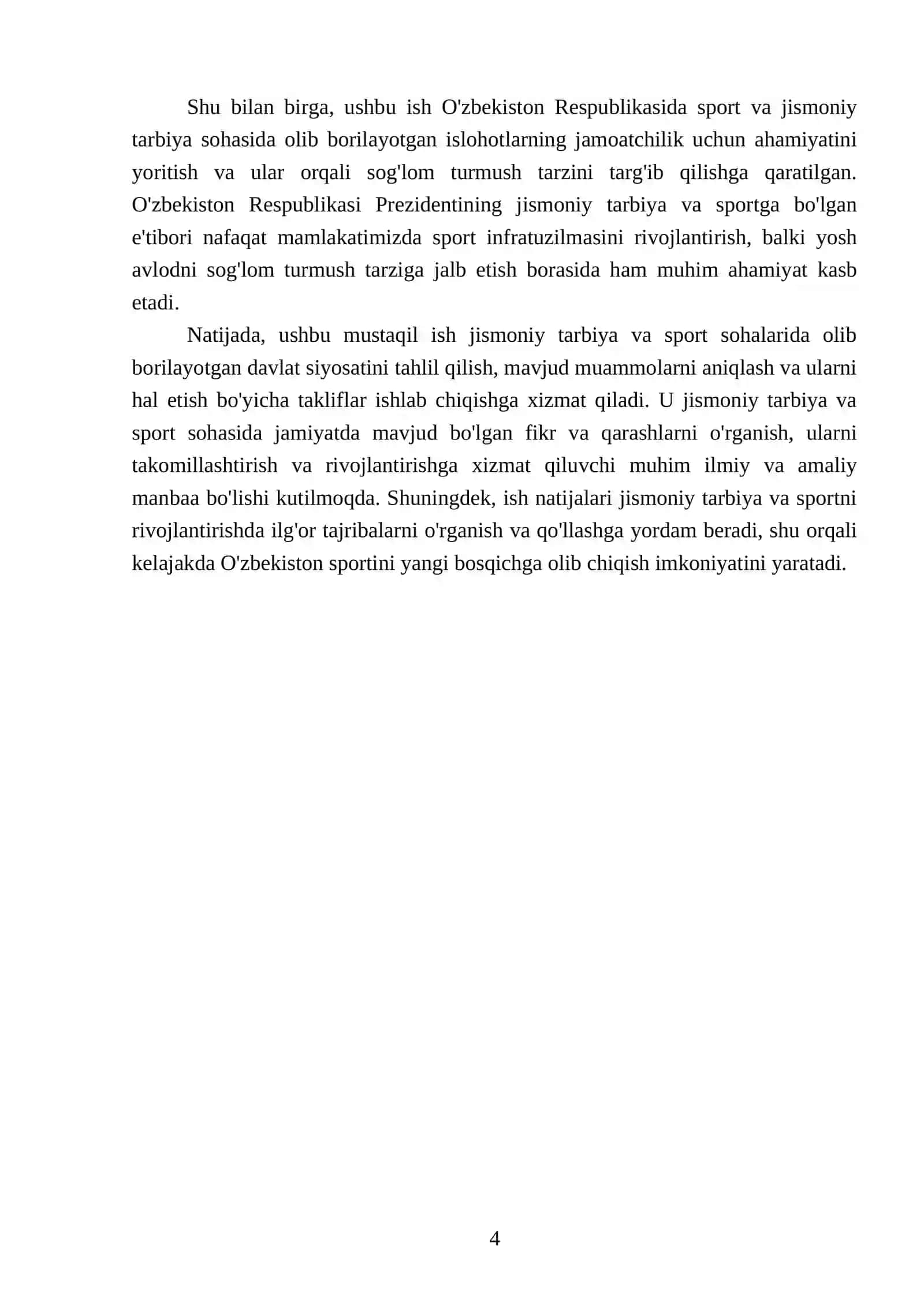 O'zbekiston respubilikasi Prezidentining jismoniy tarbiya va sportga qaratilayotgan etibori 4