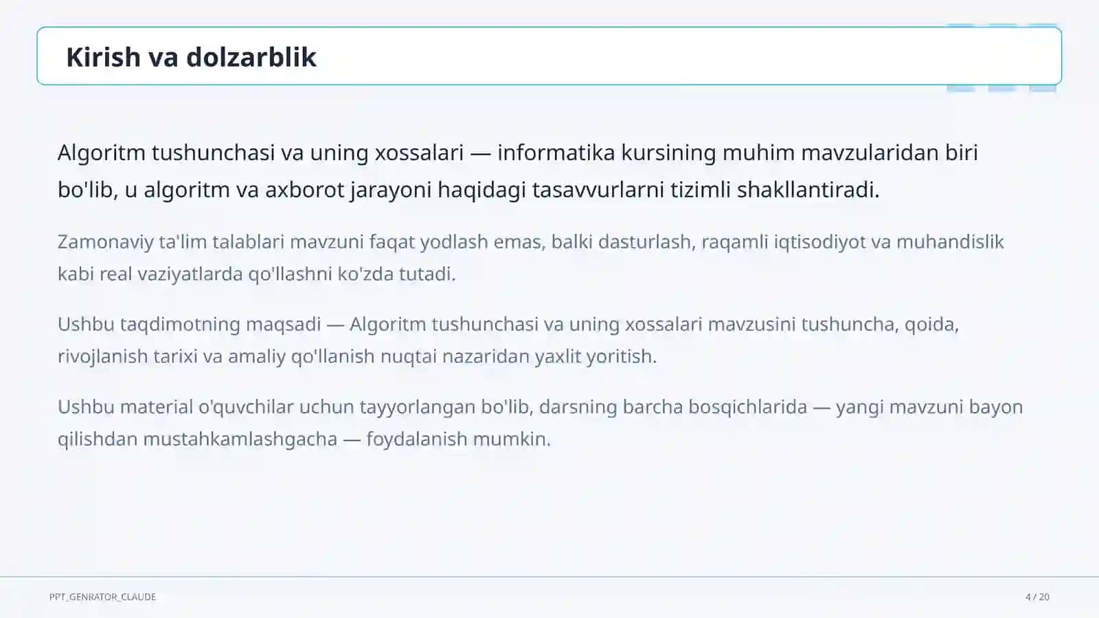 Algoritm tushunchasi va uning xossalari (6-sinf) 4