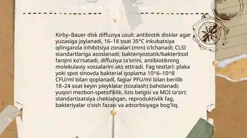 Bakteriyalarni antibiotiklar faglarga qarshi sezgirligini aniqlash 4