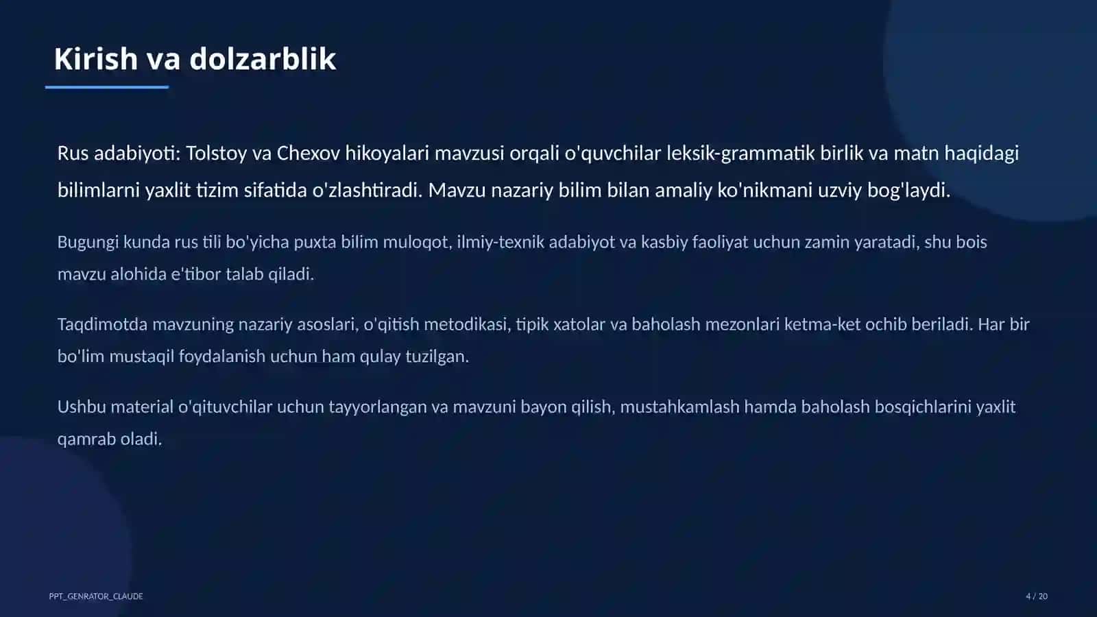Rus adabiyoti: Tolstoy va Chexov hikoyalari (10-sinf) 4