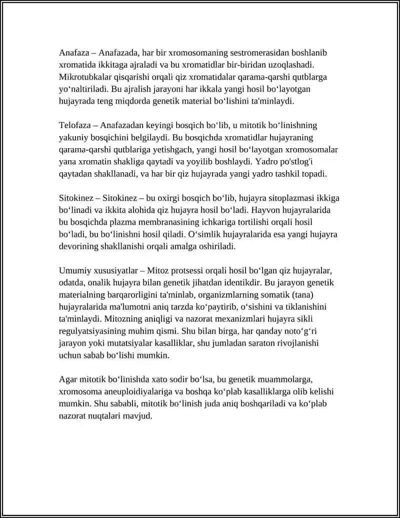 Hujayraning Bo'linish. Mitoz 4