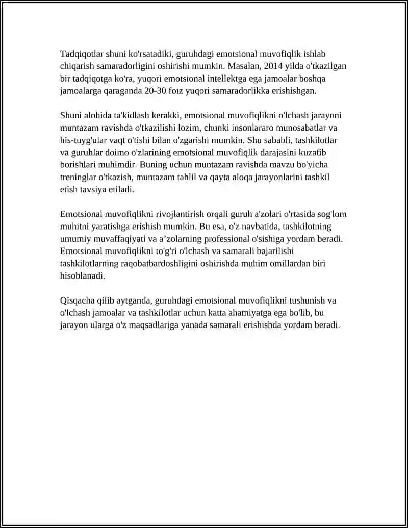 GURUHDAGI EMOTSIONAL MUVOFIQLIK DARAJASINI OʻLCHASH 4
