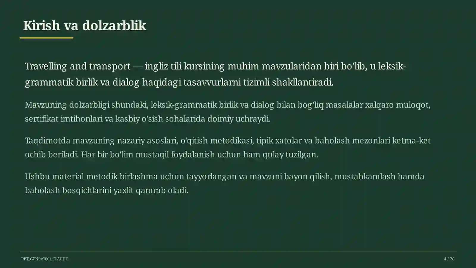 Travelling and transport (6-sinf) 4