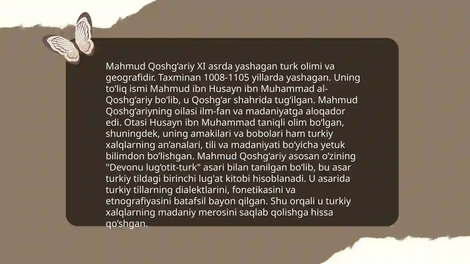 Mahmud Qoshğariy hayoti va ijodi. Axloqiy, tarbiyaviy qarashlari 4