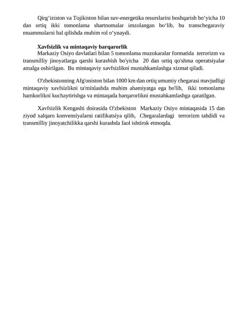 Oʻzbekiston respublikasi tashqi siyosatining muhim yoʻnalishlari 4