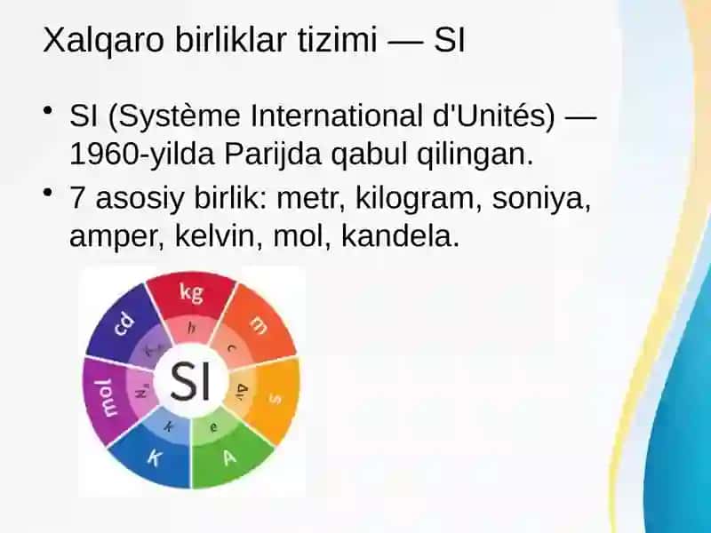FIZIK KATTALIKLAR VA ULARNING BIRLIKLARI 4